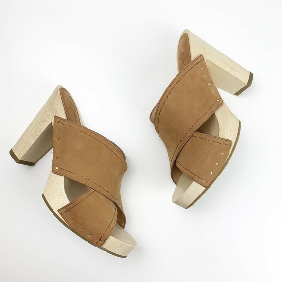 Joie Shoes - Joie Tan Criss Cross Leather Wooden Heels Size 41